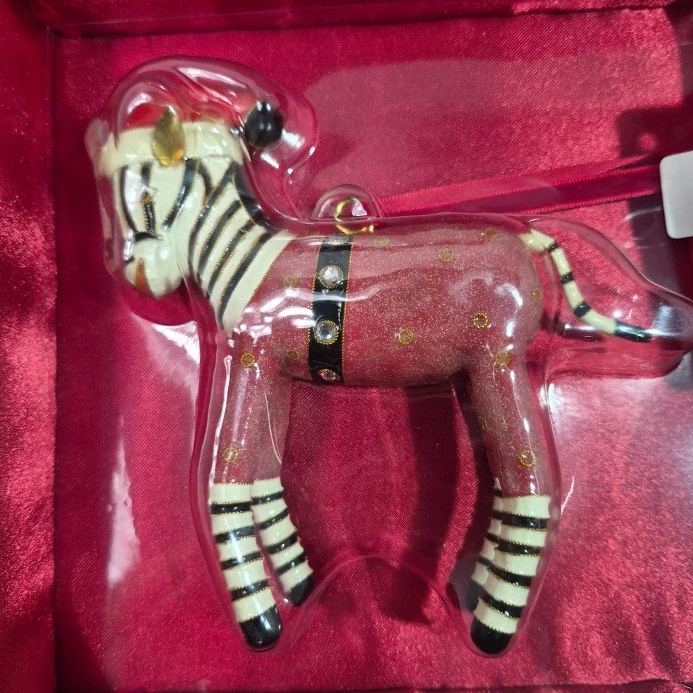 Dillards Trimmings Collectible Cloisonne Ornament Zebra Santa‎ Hat Christmas